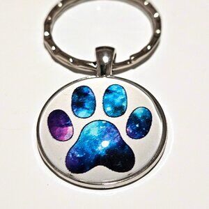 Galaxy Paw Print Keychain Unisex Blue Purple Space Dog Cat Lover Gift Accessory